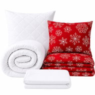 Kaptan Set jednolůžko Vločky červené - povlečení, prostěradlo, sada lůžkovin, bílá - Bed Linen