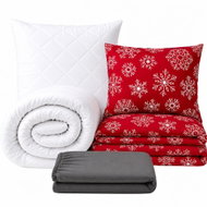 Kaptan Set jednolůžko Vločky červené - povlečení, prostěradlo, sada lůžkovin, tmavě šedá - Bed Linen