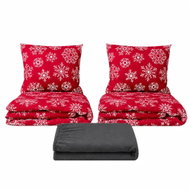 Kaptan Set dvoulůžko Vločky červené - 2x povlečení, prostěradlo 180 × 200 cm, tmavě šedá - Bed Linen