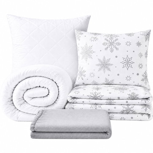 Kaptan Set Single Bed Snowflakes – duvet cover, fitted sheet, bedding set, light grey Main image Kaptan Set Single Bed Snowflakes – duvet cover, fitted sheet, bedding set, light grey - Bed Linen - Main image