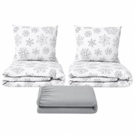 Kaptan Set dvoulůžko Sněhové vločky - 2x povlečení, prostěradlo 180 × 200 cm, světle šedá - Bed Linen