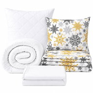 Kaptan Set jednolůžko Vločky zlaté - povlečení, prostěradlo, sada lůžkovin, bílá - Bed Linen
