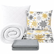 Kaptan Set jednolůžko Vločky zlaté - povlečení, prostěradlo, sada lůžkovin, světle šedá - Bed Linen