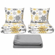 Kaptan Set dvoulůžko Vločky zlaté - 2x povlečení, prostěradlo 180 × 200 cm, světle šedá - Bed Linen