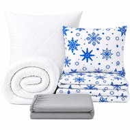 Kaptan Set jednolůžko Vločky modrobílé - povlečení, prostěradlo, sada lůžkovin, světle šedá - Bed Linen
