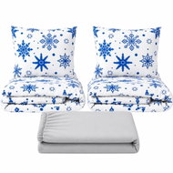 Kaptan Set dvoulůžko Vločky modrobílé - 2x povlečení, prostěradlo 180 × 200 cm, světle šedá - Bed Linen