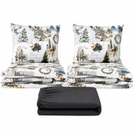 Kaptan Set dvoulůžko Vánoční noviny - 2x povlečení, prostěradlo 180 × 200 cm, tmavě šedá - Bed Linen