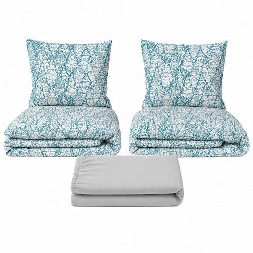 Kaptan ‘Ice Forest’ Double Bed Set – 2x duvet covers, fitted sheet 180 × 200 cm, light grey - Bed Linen - Main image