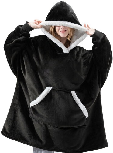 KAPTAN Hřejivá mikinová deka s kapucí černá - Wearable Blanket - Main image