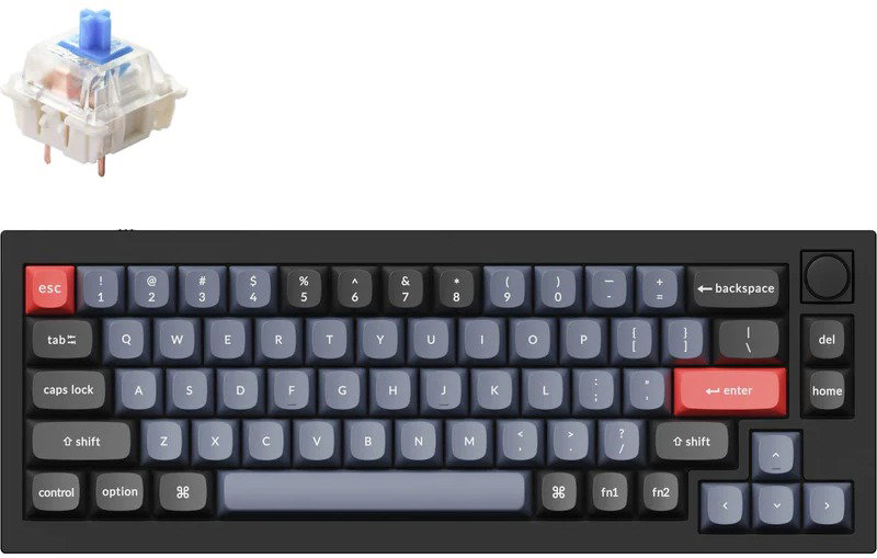 Keychron Q2 65% Layout QMK Gateron G PRO Hot-Swappable Blue Switch, Black