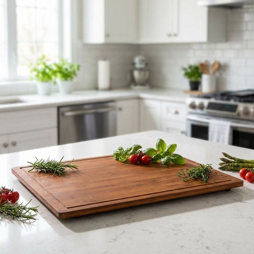 KESPER Cutting board and hob cover, 56 × 50 × 3 cm, dark bamboo - Cutting Board - Main image