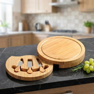 KESPER Cheese cutting board with cutlery 3 pcs, 23 × 23 × 3,6 cm, bamboo - Cutting Board