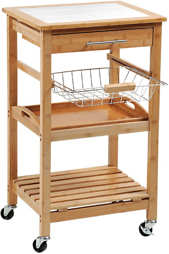 Kesper Kitchen trolley on wheels with drawer and vegetable basket, bamboo - Cart - Main image