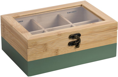 Kesper Tea bag box, 6 compartments, bamboo green 21,5 × 15 × 8,5 cm - Tea Storage Box - Main image