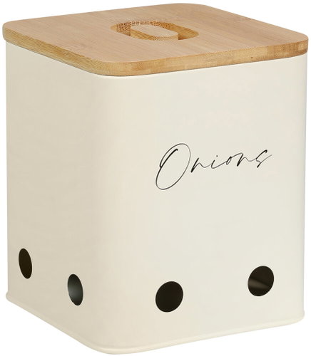 KESPER Onion storage container 14,5 × 17,5 cm, metal/bamboo, white - Kitchen Organiser - Main image