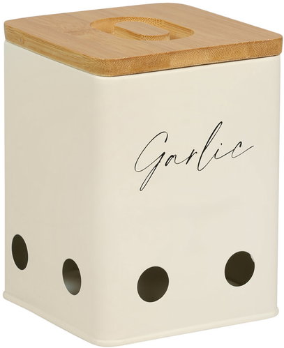 KESPER Garlic storage jar 11,2 × 15 cm, metal/bamboo, white - Kitchen Organiser - Main image