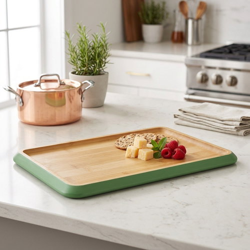 Kesper Serving tray with green rim, 30,5 × 20 × 2 cm, bamboo - Serving Board - Main image