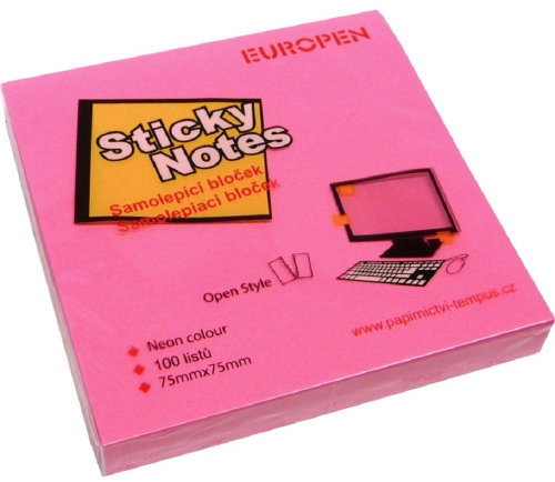 Europen Samolepící bloček 76 × 76/100l., neon růžová - Memo Pad - Main image