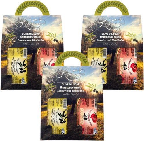 Knossos Dárková sada Olivové mýdlo zelené 100 g + granátové jablko 100 g (3 sady) - Cosmetic Gift Set - Main image