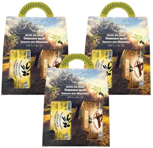 Knossos Dárková sada Olivové mýdlo zelené 100 g + skořice 100 g (3 sady) - Cosmetic Gift Set - Main image