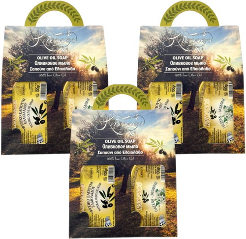 Knossos Dárková sada Olivové mýdlo zelené 100 g + jasmín 100 g (3 sady) - Cosmetic Gift Set - Main image