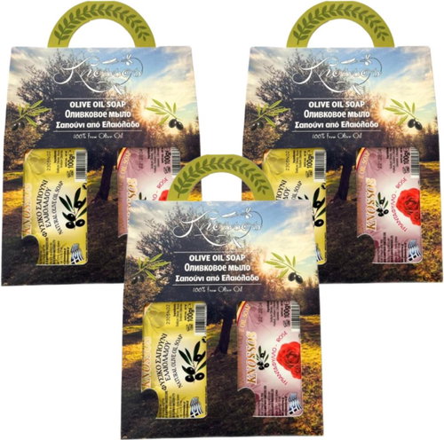 Knossos Dárková sada Olivové mýdlo bílé 100 g + růže 100 g (3 sady) - Cosmetic Gift Set - Main image