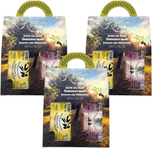 Knossos Dárková sada Olivové mýdlo bílé 100 g + levandule 100 g (3 sady) - Cosmetic Gift Set - Main image