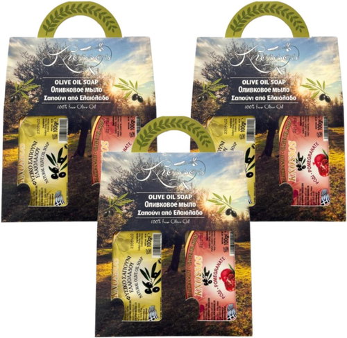 Knossos Dárková sada Olivové mýdlo bílé 100 g + granátové jablko 100 g (3 sady) - Cosmetic Gift Set - Main image