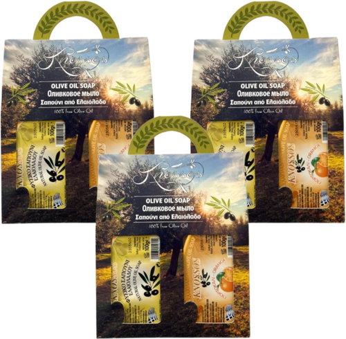 Knossos Dárková sada Olivové mýdlo bílé 100 g + pomeranč 100 g (3 sady) - Cosmetic Gift Set - Main image