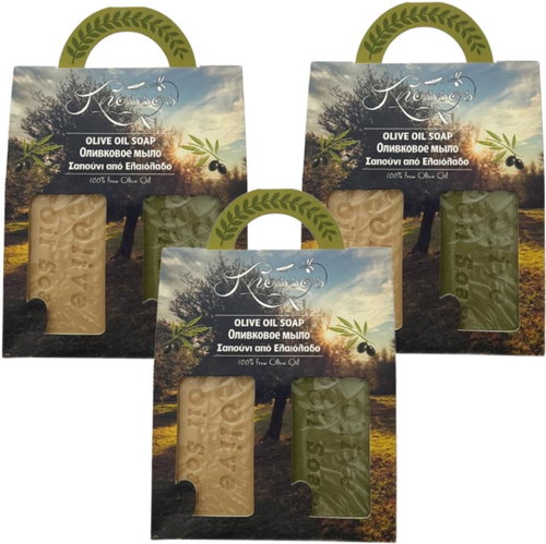 Knossos Dárková sada Olivové mýdlo přírodní bílé 100 g + zelené 100 g (3 sady) - Cosmetic Gift Set - Main image