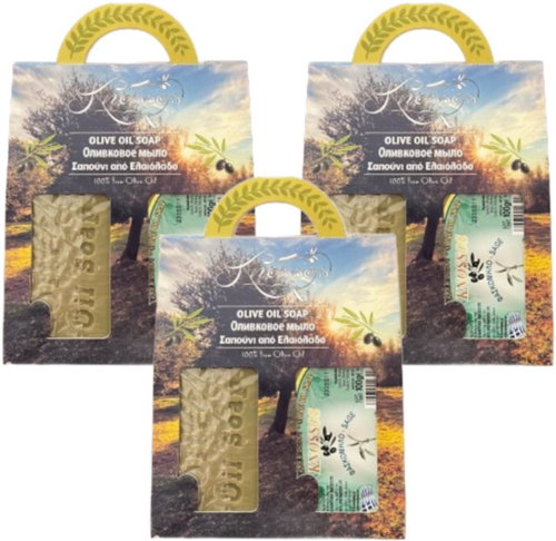 Knossos Dárková sada Olivové mýdlo zelené 100 g + šalvej 100 g (3 sady) - Cosmetic Gift Set - Main image