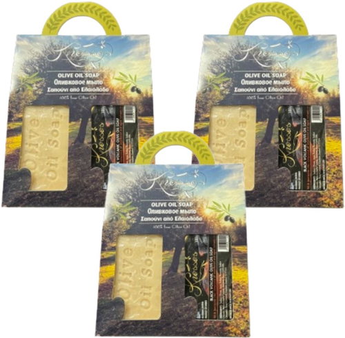 Knossos Dárková sada Olivové mýdlo bílé 100 g + s bentonitovou hlínou 100 g (3 sady) - Cosmetic Gift Set - Main image