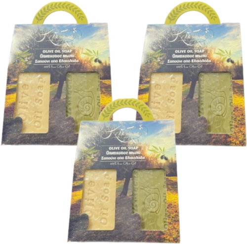 Knossos Dárková sada Olivové mýdlo bílé 100 g + s kozím mlékem a hlemýždím hlenem 100 g (3 sady) - Cosmetic Gift Set - Main image