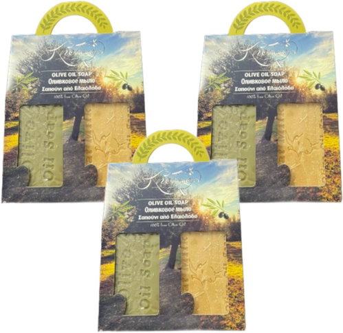 Knossos Dárková sada Olivové mýdlo zelené 100 g + s kozím mlékem a kakaovým máslem 100 g (3 sady) - Cosmetic Gift Set - Main image