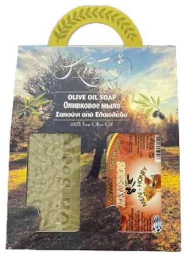 KNOSSOS Dárková sada Olivové mýdlo zelené 100 g + med 100 g - Cosmetic Gift Set - Main image