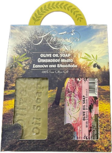 KNOSSOS Dárková sada Olivové mýdlo zelené 100 g + s extraktem třešňového květu 100 g - Cosmetic Gift Set - Main image