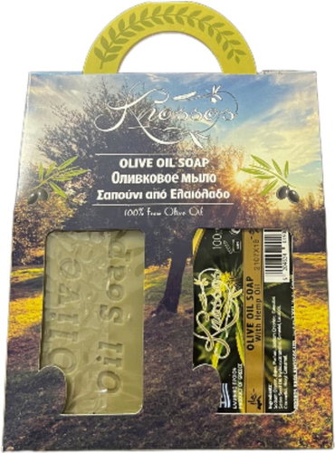 KNOSSOS Dárková sada Olivové mýdlo zelené 100 g + s konopným olejem 100 g - Cosmetic Gift Set - Main image