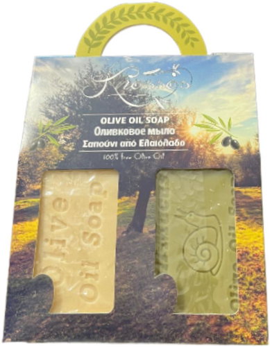 KNOSSOS Dárková sada Olivové mýdlo bílé 100 g + s kozím mlékem a hlemýždím hlenem 100 g - Cosmetic Gift Set - Main image