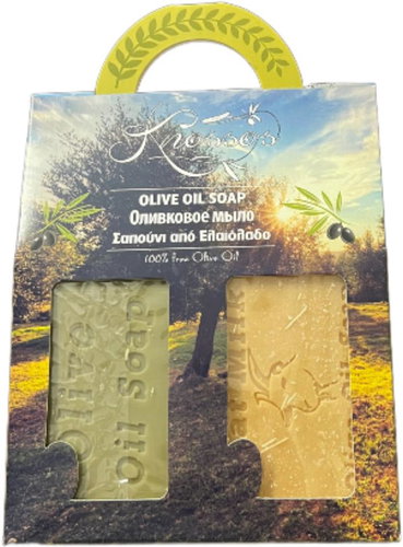 KNOSSOS Dárková sada Olivové mýdlo zelené 100 g + s kozím mlékem a kakaovým máslem 100 g - Cosmetic Gift Set - Main image