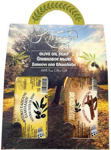 Knossos Dárková sada Olivové mýdlo zelené 100 g + skořice 100 g - Cosmetic Gift Set - Main image