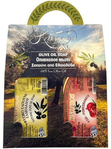 Knossos Dárková sada Olivové mýdlo bílé 100 g +  granátové jablko 100 g - Cosmetic Gift Set - Main image