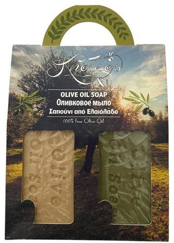 Knossos Dárková sada Olivové mýdlo přírodní bílé 100 g + zelené 100 g - Cosmetic Gift Set - Main image