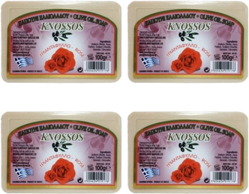 KNOSSOS Řecké olivové mýdlo s vůní růže 100 g 4 ks - Bar Soap - Main image