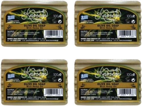 KNOSSOS Řecké olivové mýdlo s konopným olejem 100 g 4 ks - Bar Soap - Main image