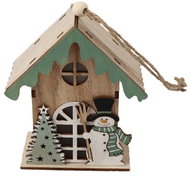 Z - TRADE LED dřevěný domeček se sněhulákem na zavěšení 9 × 11 cm, přírodní - Christmas Lights