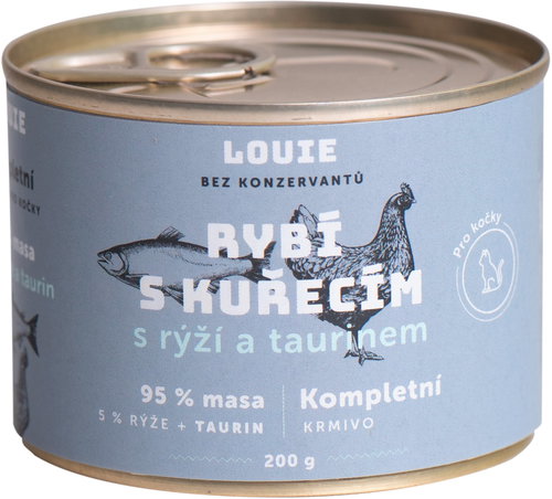 LOUIE Compl. Cat Food - Fish with Chicken. (95%) with Rice (5%) and Taur. 200g - Canned Food for Cats - Main image