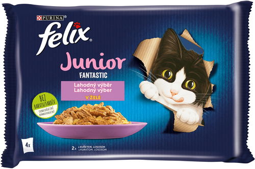 Felix Fantastic Junior s kuřetem a lososem v želé 4 x 85 g - Kapsička pro kočky - Hlavní obrázek