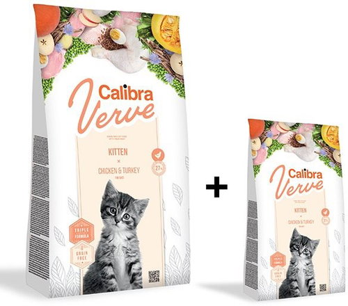 Calibra Cat Verve GF Kitten Chicken & Turkey 3,5kg + 750g Main image Calibra Cat Verve GF Kitten Chicken & Turkey 3,5kg + 750g - Kibble for Kittens - Main image