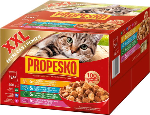 Propesko kapsičky pro kočky s kuřecím, hovězím, králičím a lososem v omáčce 24 × 100 g - Kapsička pro kočky - Hlavní obrázek