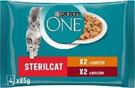 Purina ONE Sterilcat minifiletky s kuřetem a zelenými fazolkami, s hovězím a mrkví ve šťávě 4 × 85 g - Kapsička pro kočky